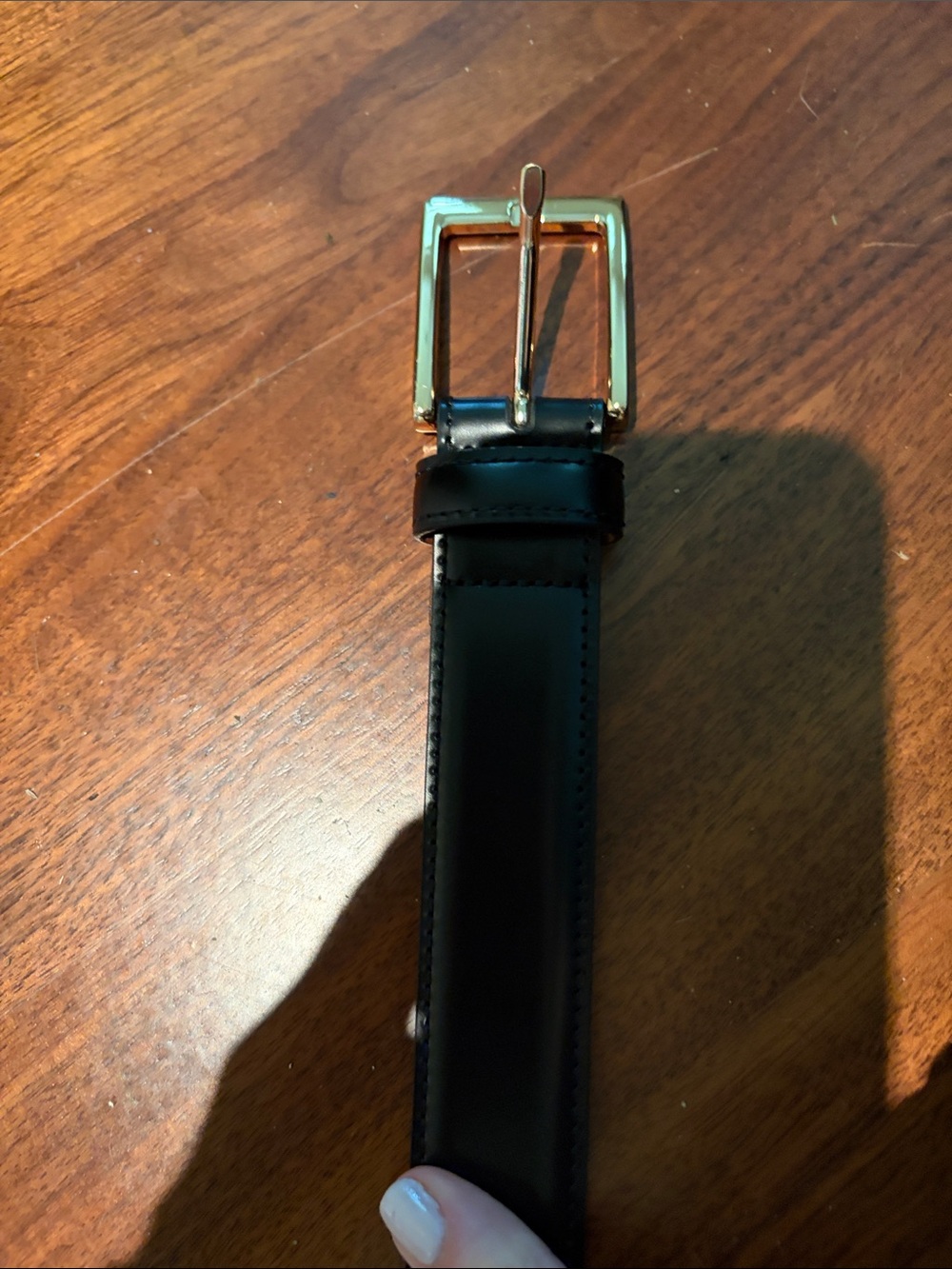 Brooks Brothers Black Leather Belt with Gold Buckle